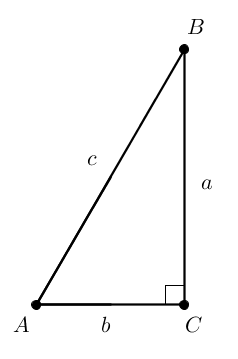 Right triangle with side lengths a, b, c, angle C is right angle