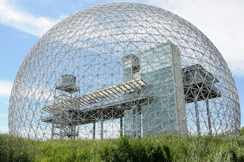 The Biosphere building in Montreal, Canada is formed from triangles creating a circular dome.