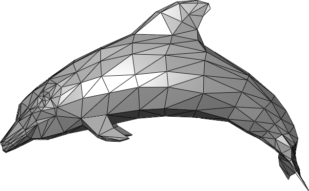 A 3D model of a dolphin made up of triangles.
