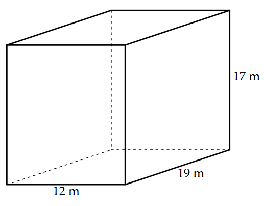 A rectangular prism with side lengths 12 m, 19 m, and 17 m.