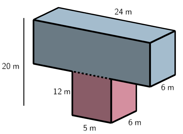 Splitting the shape into two rectangular prisms.