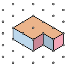 A shape that resembles a 3 by 2 by 1 rectangular prism but is missing one cube from the bottom right.