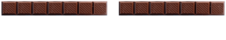 Two chocolate bars placed side by side with seven pieces each.