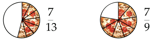 First and second pizza showing 7 slices.