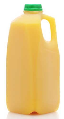 A 2.8 litre jug of orange juice.