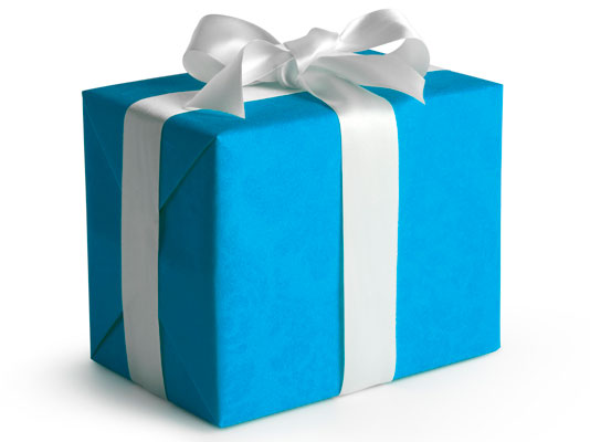 A present wrapped in paper with a bow on top.