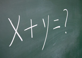 A chalkboard with x+y=? written on it