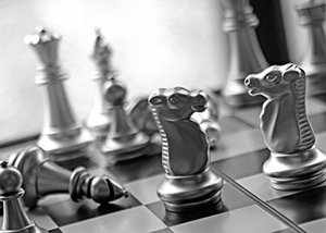 A chess board with pieces.