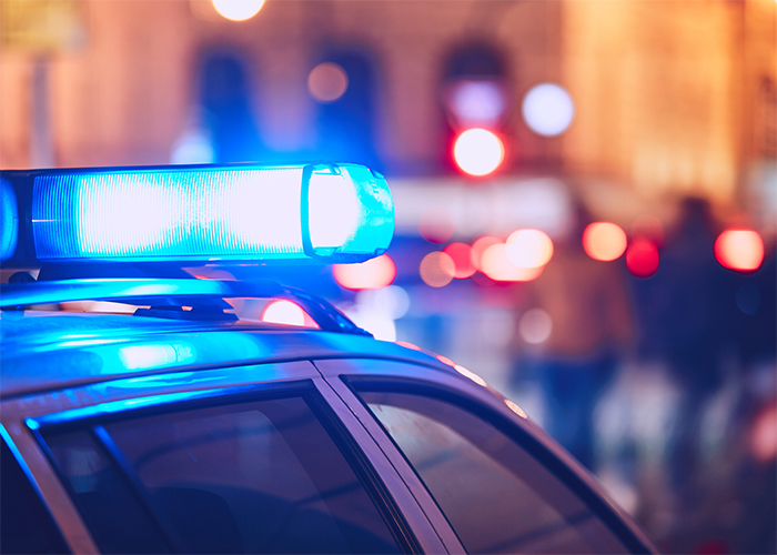 A police car with lights flashing