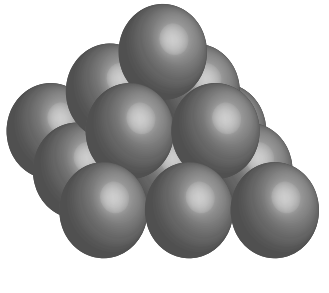9 balls on the bottom first layer, 4 balls on the second layer, and 1 ball on the third layer.