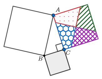 The square of the longest non-hypotenuse leg is divided into four congruent quadrilaterals.