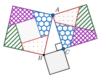 The four quadrilaterals and the smallest square are rearranged to fill the square of the hypotenuse.