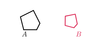 Two pentagons: A and B. A is larger than B.
