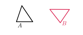 Two triangles: A and B. They appear to be the same size, and B is rotated with respect to A.