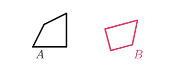 Two quadrilaterals: A and B. B appears to have some side lengths in common with A, and some different than A.