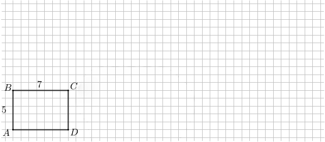 A grid with rectangle ABCD of side lengths 5 and 7