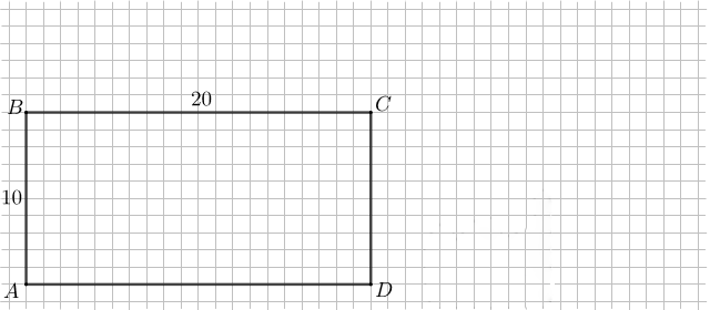 A grid with rectangle ABCD of side lengths 10 and 20