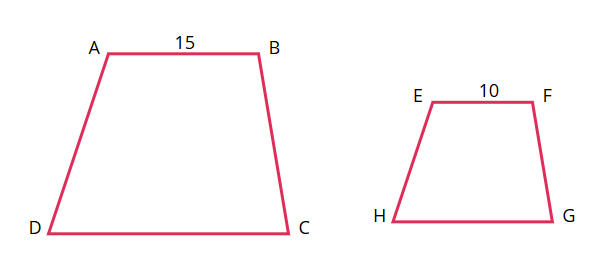 Two similar quadrilaterals ABCD and EFGH. AB corresponds to EF, AB=15, and EF=10.