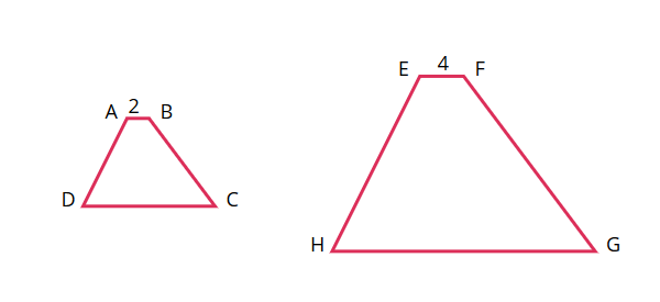 Two similar quadrilaterals ABCD and EFGH. AB corresponds to EF, AB=2, and EF=4.