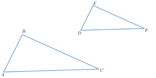 Two similar triangles ABC and DEF. AB corresponds to DE.