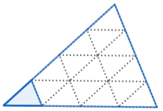 A smaller triangle is shown inside a larger triangle that is scaled up by a factor of 4 in both width and height.