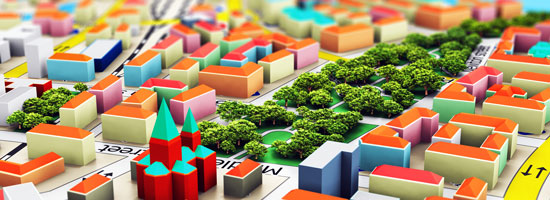 Miniature town made out of blocks.