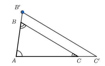 Triangles ABC and AB prime C prime share angle A.