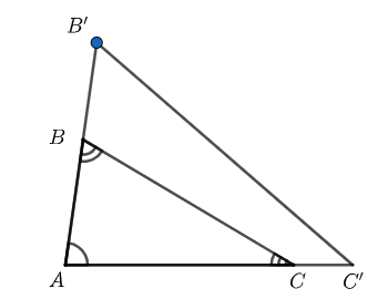 Triangles ABC and AB prime C prime share angle A.