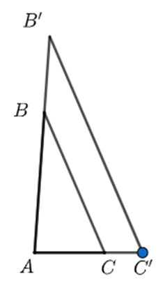 Triangles ABC and AB prime C prime are similar and share angle A.