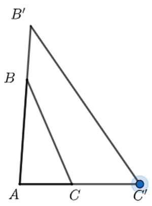 Triangles ABC and AB prime C prime are similar and share angle A.