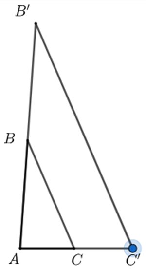 B prime is adjusted such that the ratio AB-prime over AB is equal to AC-prime over AC