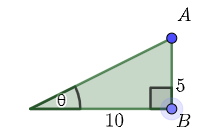 Right triangle with the side opposite theta having length 5, and the side adjacent to theta having length 10.