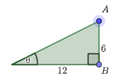 Right triangle with the side opposite theta having length 6, and the side adjacent to theta having length 12.