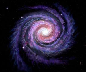 A spiralling galaxy.