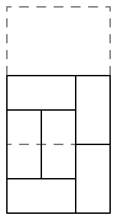  A horizontal tile is stacked on top of the two side by side vertical tiles on the left leaving a rectangle on top.
