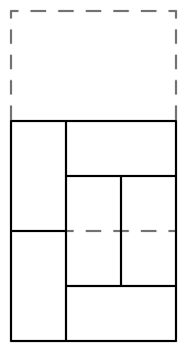 2 stacked vertical tiles on the left and 2 adjacent vertical tiles stacked between 2 horizontal tiles on the left.