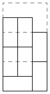 Two vertical tiles are stacked directly on top of the side by side vertical tiles on the left leaving a 1 by 1 gap directly on the right.
